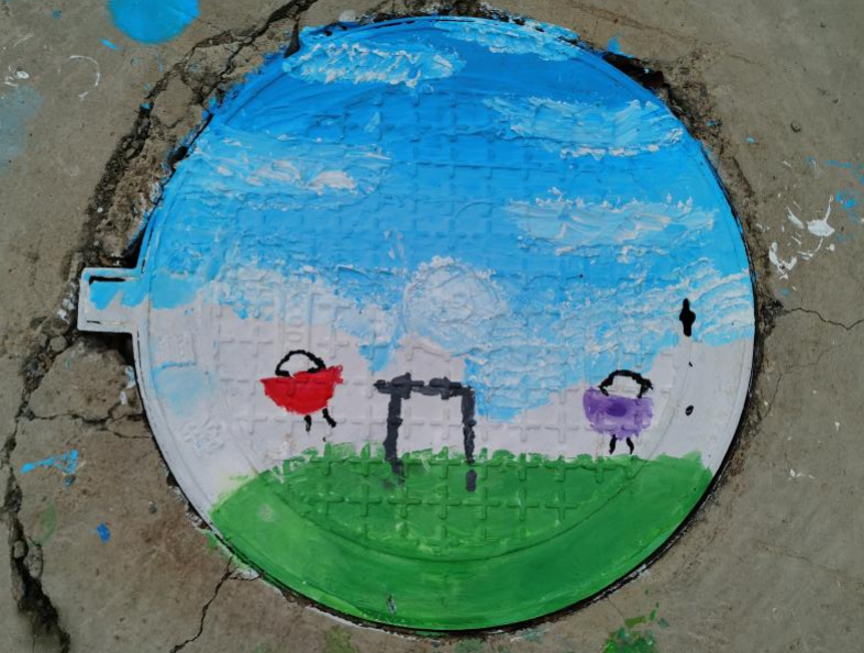 “井上添画”传递美好向上力量——中恒高级中学手绘创意井盖扮靓校园